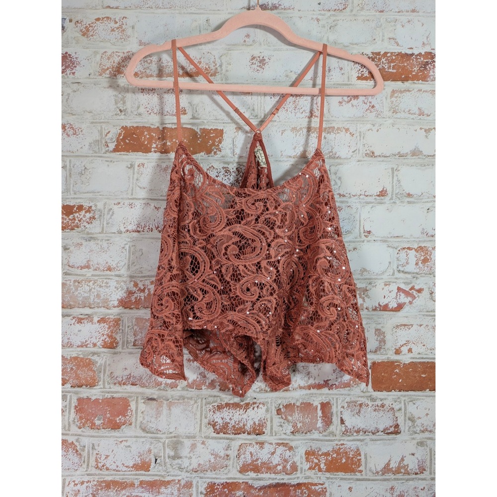 Intimately Free People Lace Sequin Cami Womens XS Rose Boho Cropped Tank
